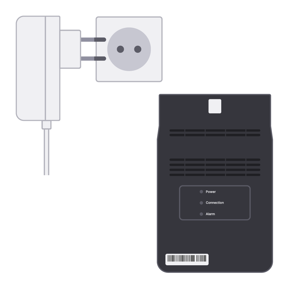 Illustratie van een glasvezelkastje met een adapter en een stopcontact
