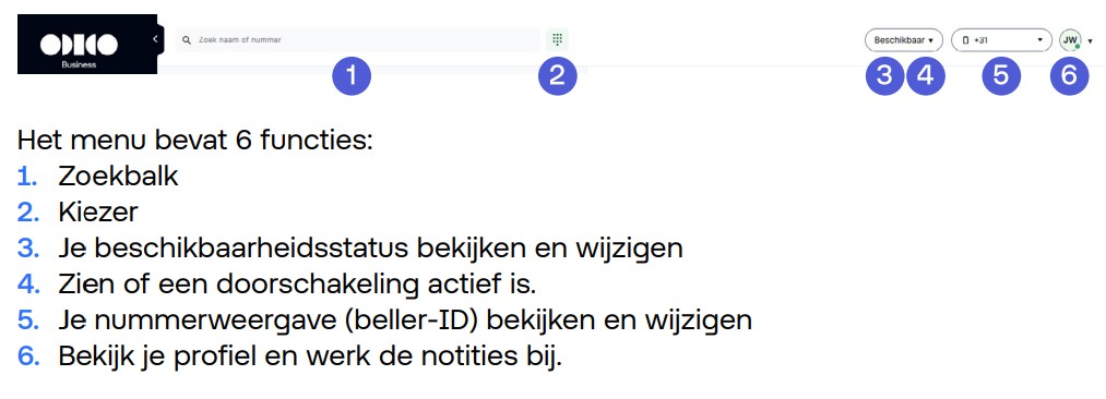 menu bovenbalk functies