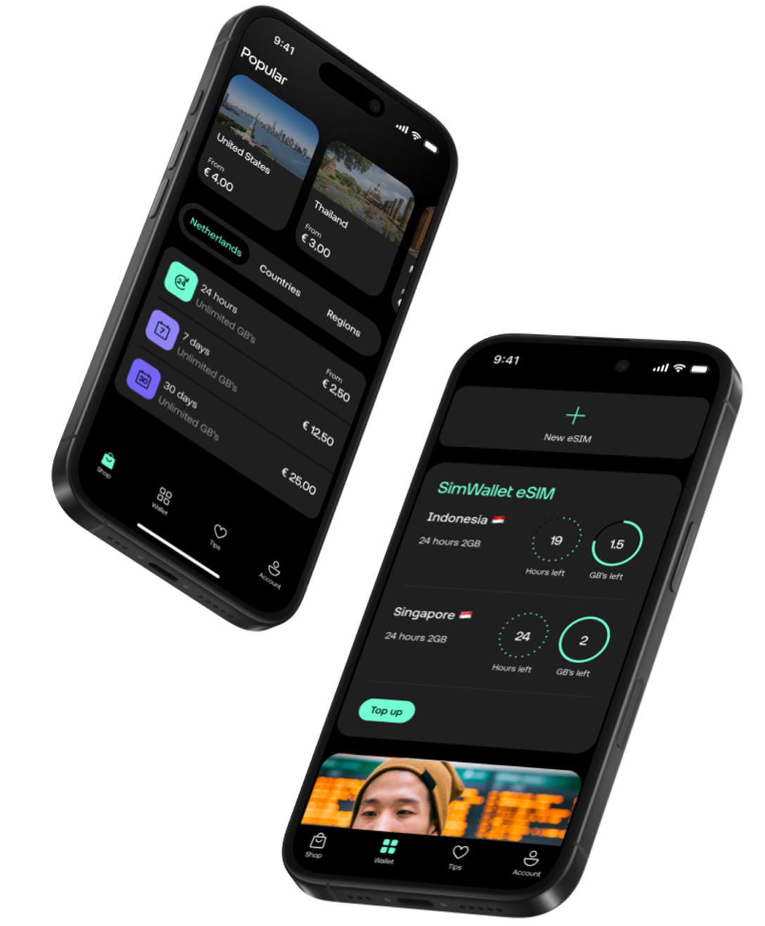simwallet voorbeeld van hoe de app eruit ziet