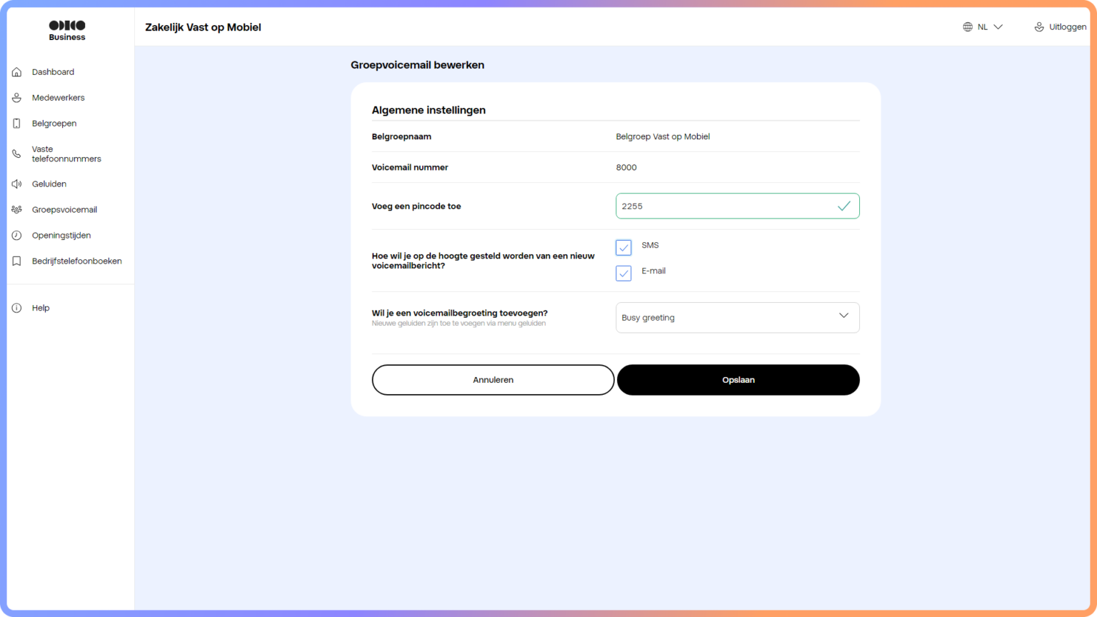 Groepsvoicemail bewerken Zakelijk Vast op Mobiel