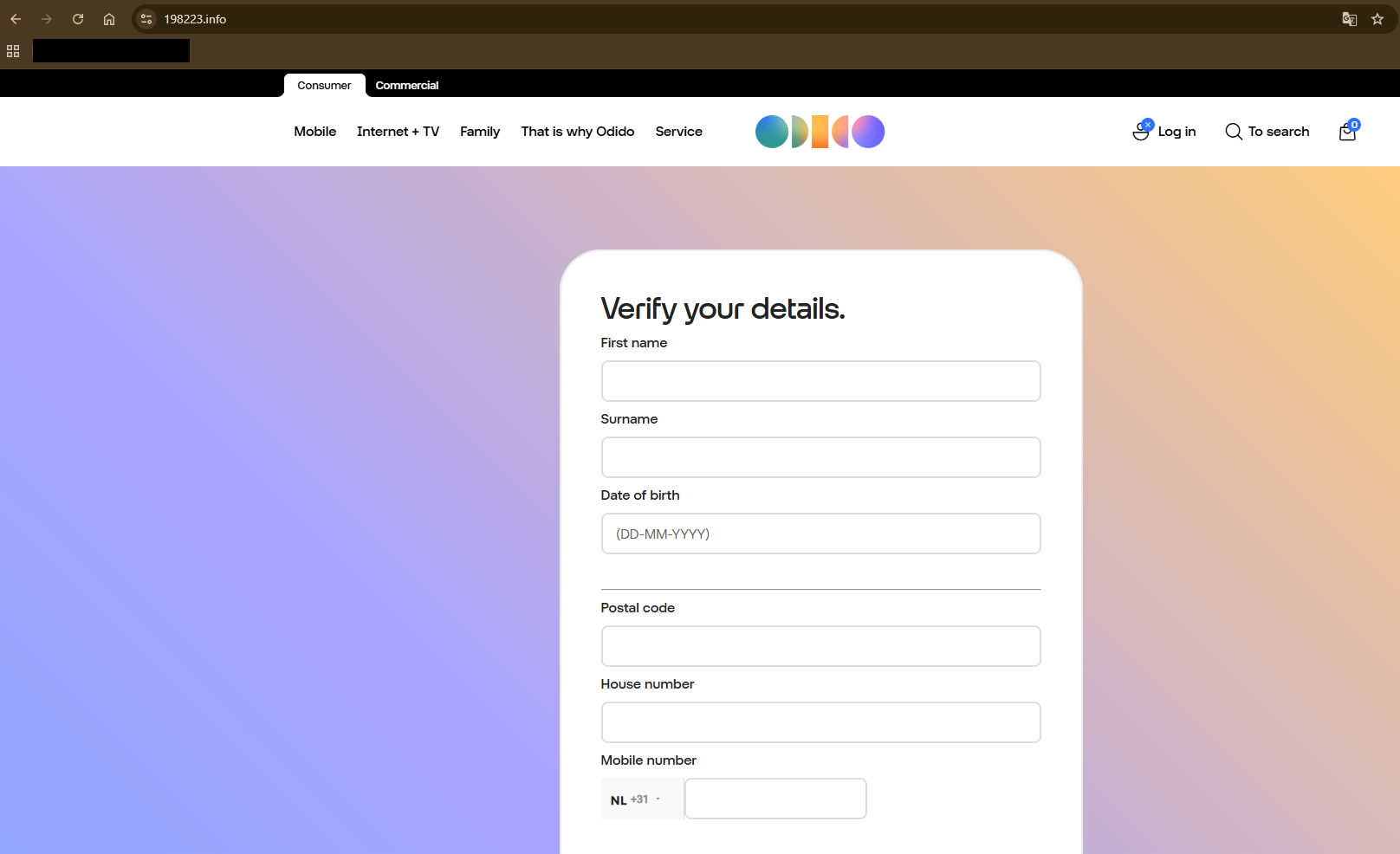 Nep website waar mensen hun gegevens kunnen invullen