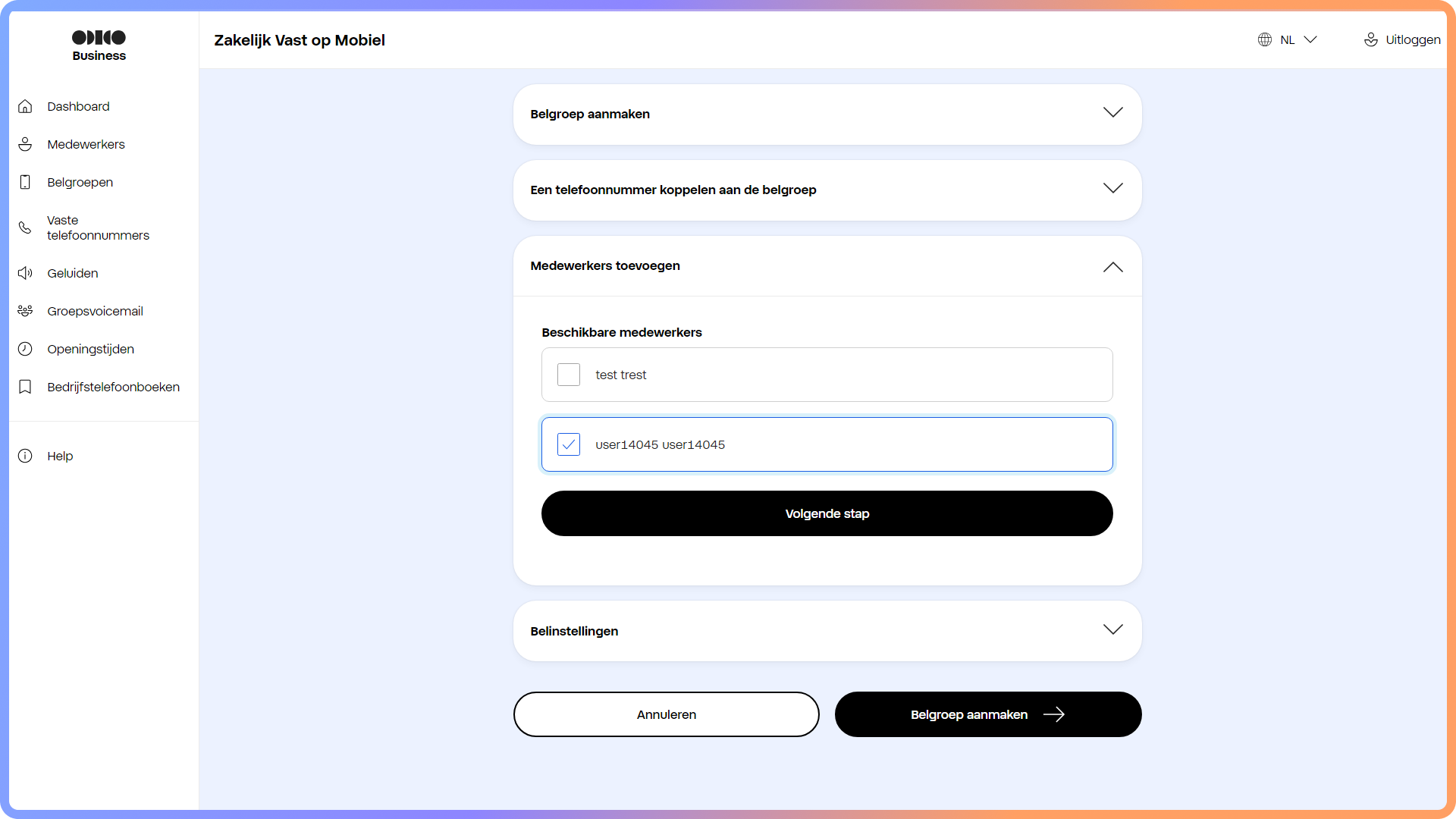 Medewerkers koppelen aan een belgroep in het Zakelijk Vast op Mobiel portaal
