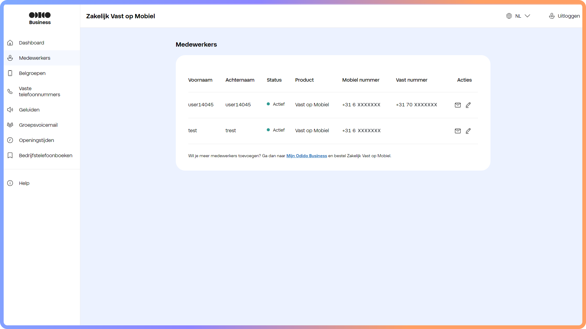 Overzicht van medewerkers in het Zakelijk Vast op Mobiel portaal