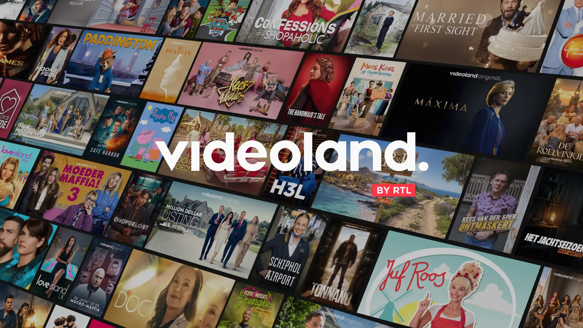 Collage of posters from various TV shows and movies featured on Videoland, a streaming platform by RTL, with "Videoland" logo in the center.