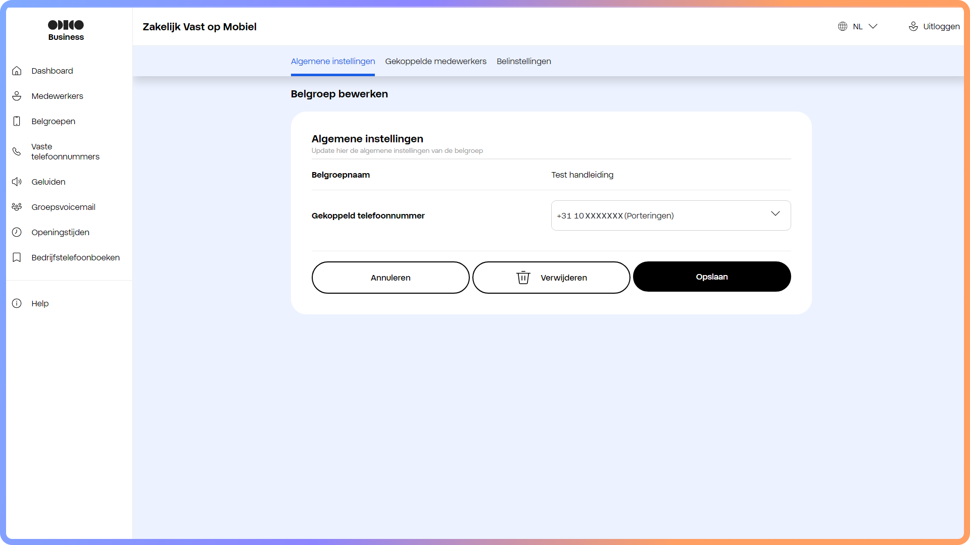 Bewerken van een belgroep in het Zakelijk Vast op Mobiel portaal
