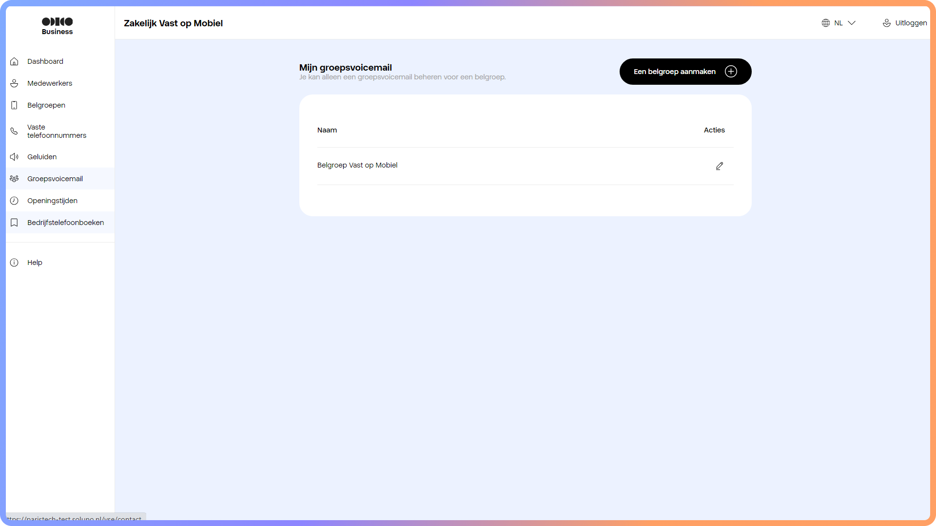 Overzicht van groepsvoicemail in het Zakelijk Vast op Mobiel portaal