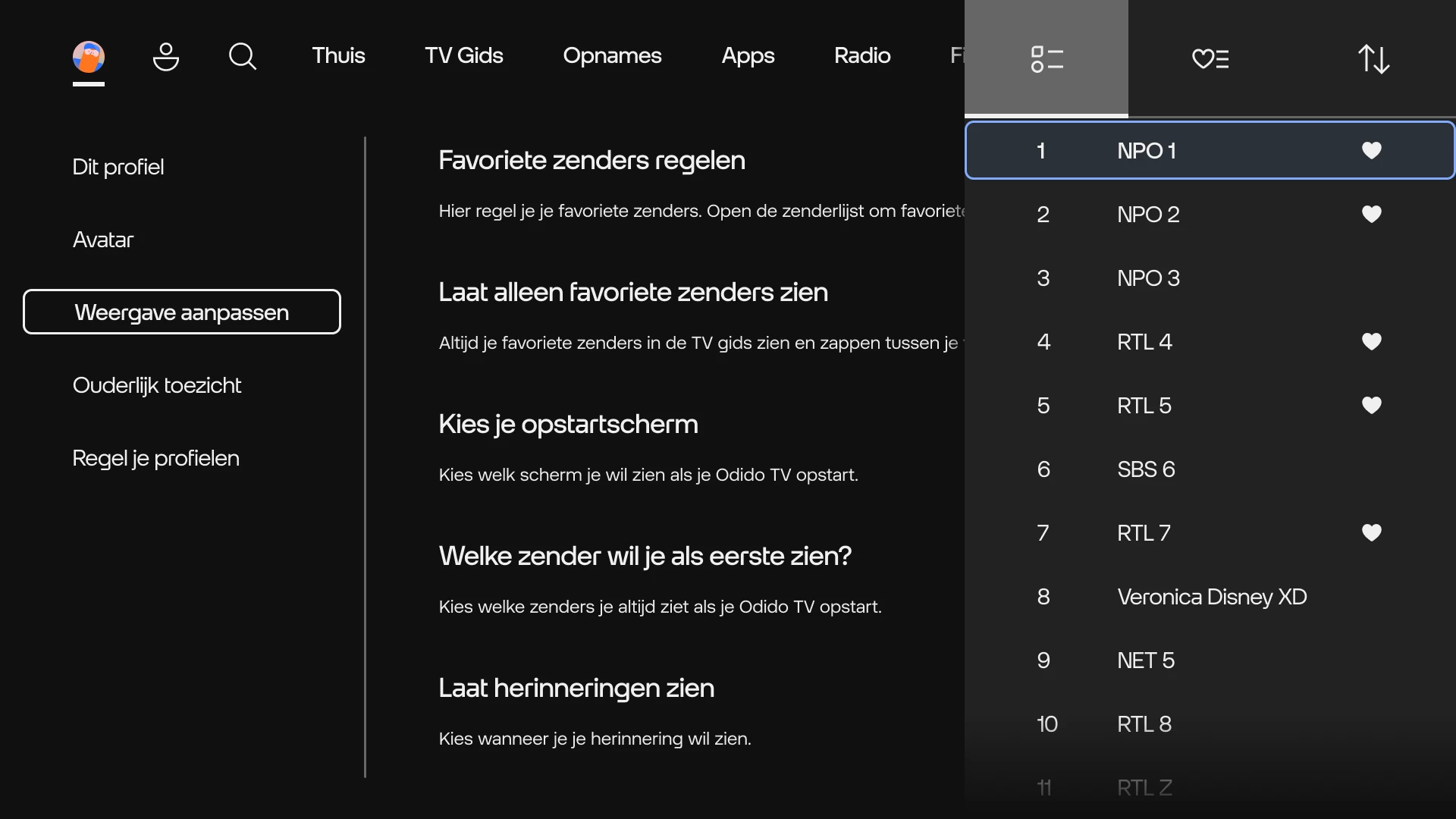Favoriete zenders aanpassen in het TV menu