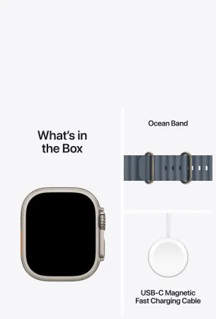 Apple Watch Ultra 3 Titanium Case 49mm Naturel Titanium - Ocean-Band Blauw
