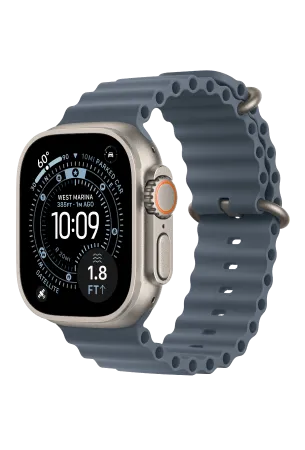 Apple Watch Ultra 3 Titanium Case 49mm Naturel Titanium - Ocean-Band Blauw