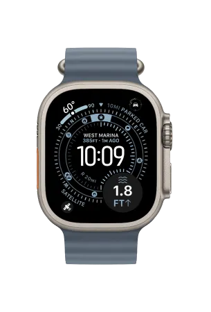 Apple Watch Ultra 3 Titanium Case 49mm Naturel Titanium - Ocean-Band Blauw