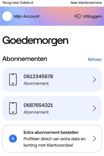 Abonnementen overzicht in Mijn Odido met meerdere mobiele abonnementen