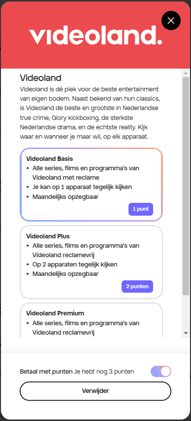 Videoland verwijderen bij Extra's in Mijn Odido.