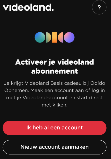 Printscreen van een scherm van Videoland waar ze je vragen je abonnement te activeren voor een Videoland Basis abonnement bij het Odido Opnemen pakket.