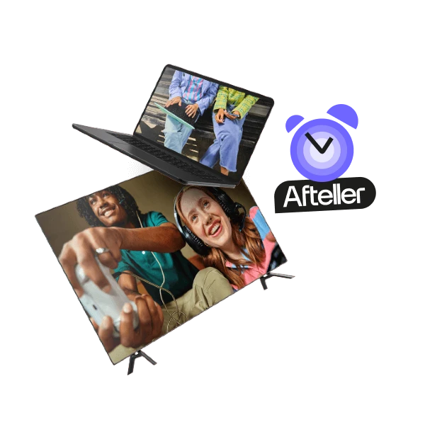 Tv met een laptop en het logo van de afteller campagne