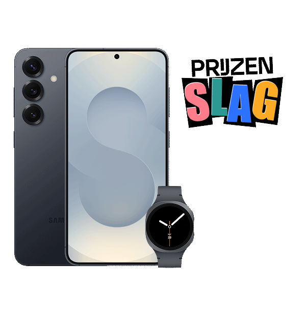 zwarte samsung galaxy s25 met galaxy watch8 met prijzenslag gifje