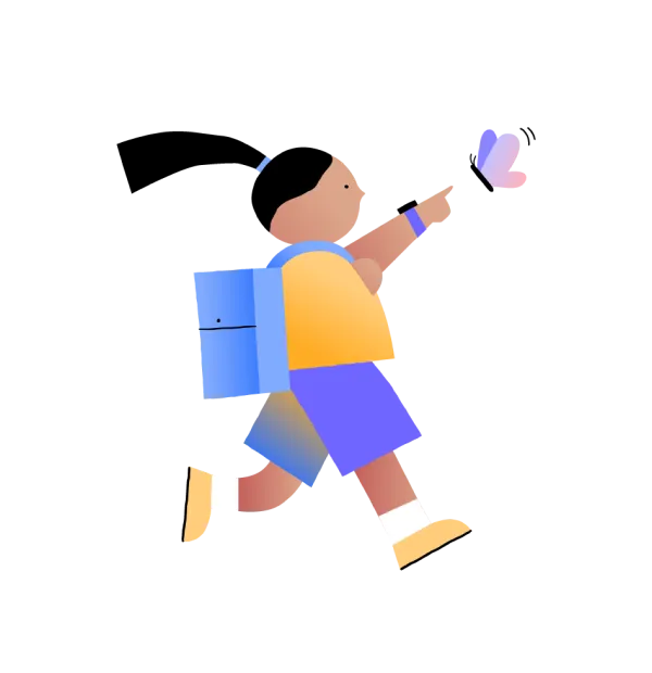 Illustratie - meisje speelt met vlinder.