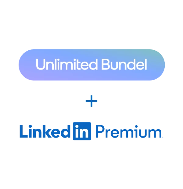 "Unlimited Bundle" text above a "+" sign and the "LinkedIn Premium" logo.