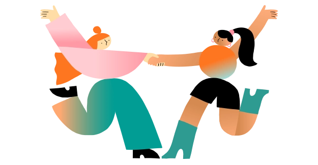 Illustratie - twee meiden samen aan het dansen.