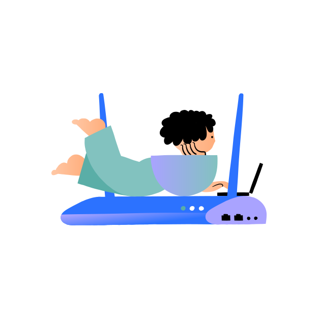 Persoon op modem met laptop