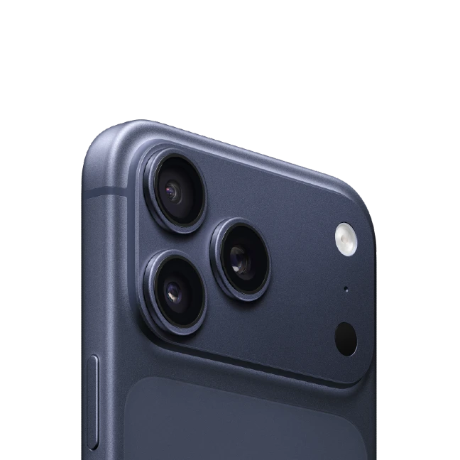 iPhone 17 Pro Max Blauw half afgesneden en gedraaid naar rechts