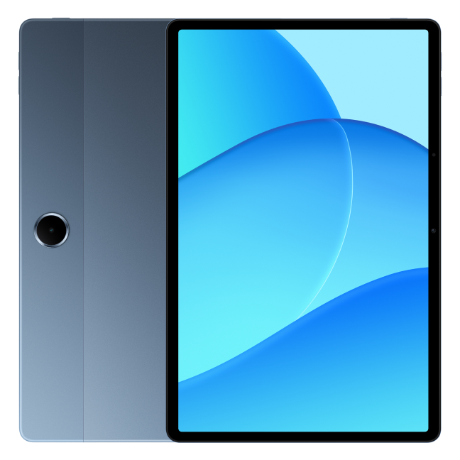 oppo pad se in het blauw, voor- en achterkant