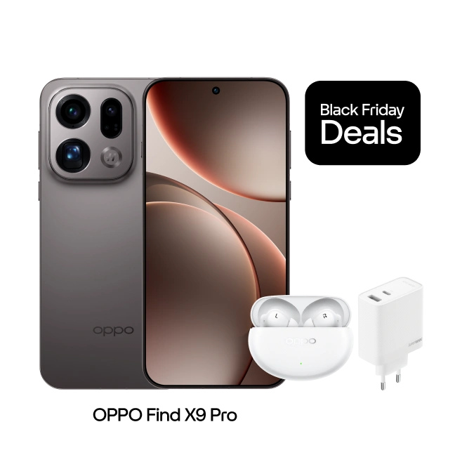 oppo find x9 pro grijs black friday deal met oordopjes en snellader cadeau