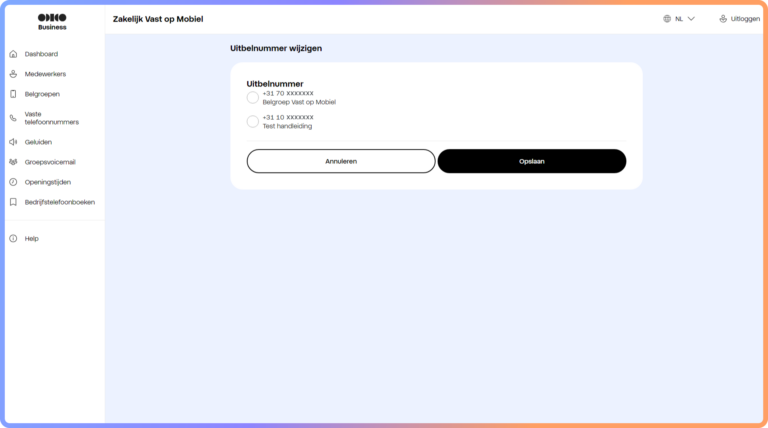 Kiezen van een uitbelnummer in het Zakelijk Vast op Mobiel portaal