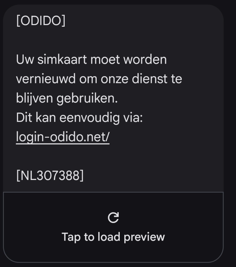 Phishingvoorbeeld simkaart vernieuwen