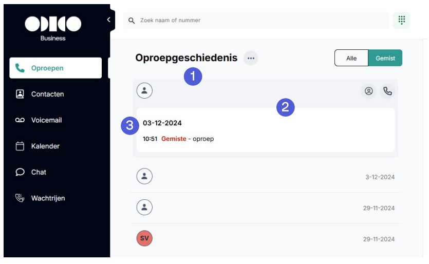 oproepen oproepgeschiedenis